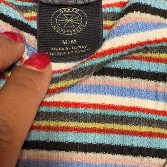 Urban Outfitters Tank Scoop Neck Striped Embroidered Mushroom Multi Color Medium - Picture 6 of 6